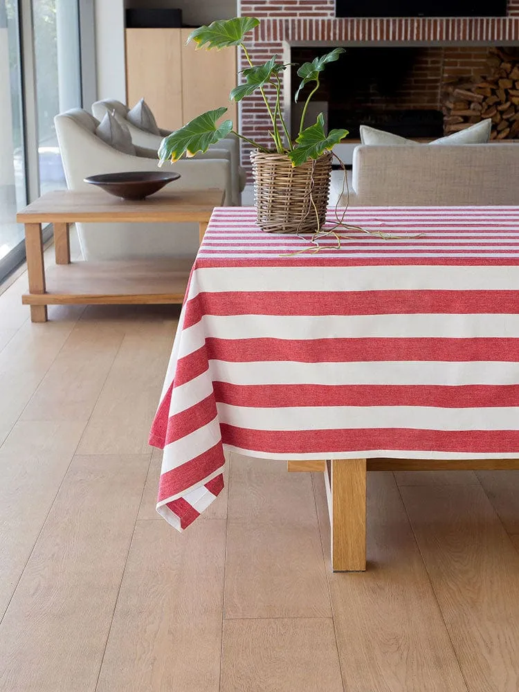 Linen House Revana Stripe Red Tablecloth
