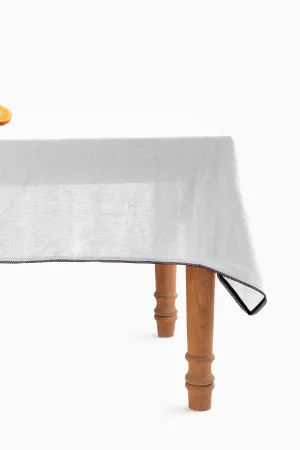 Linen Monochrome Lace Tablecloth-Angora White
