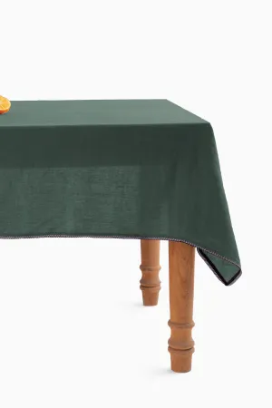 Linen Monochrome Lace Tablecloth-Bottle Green