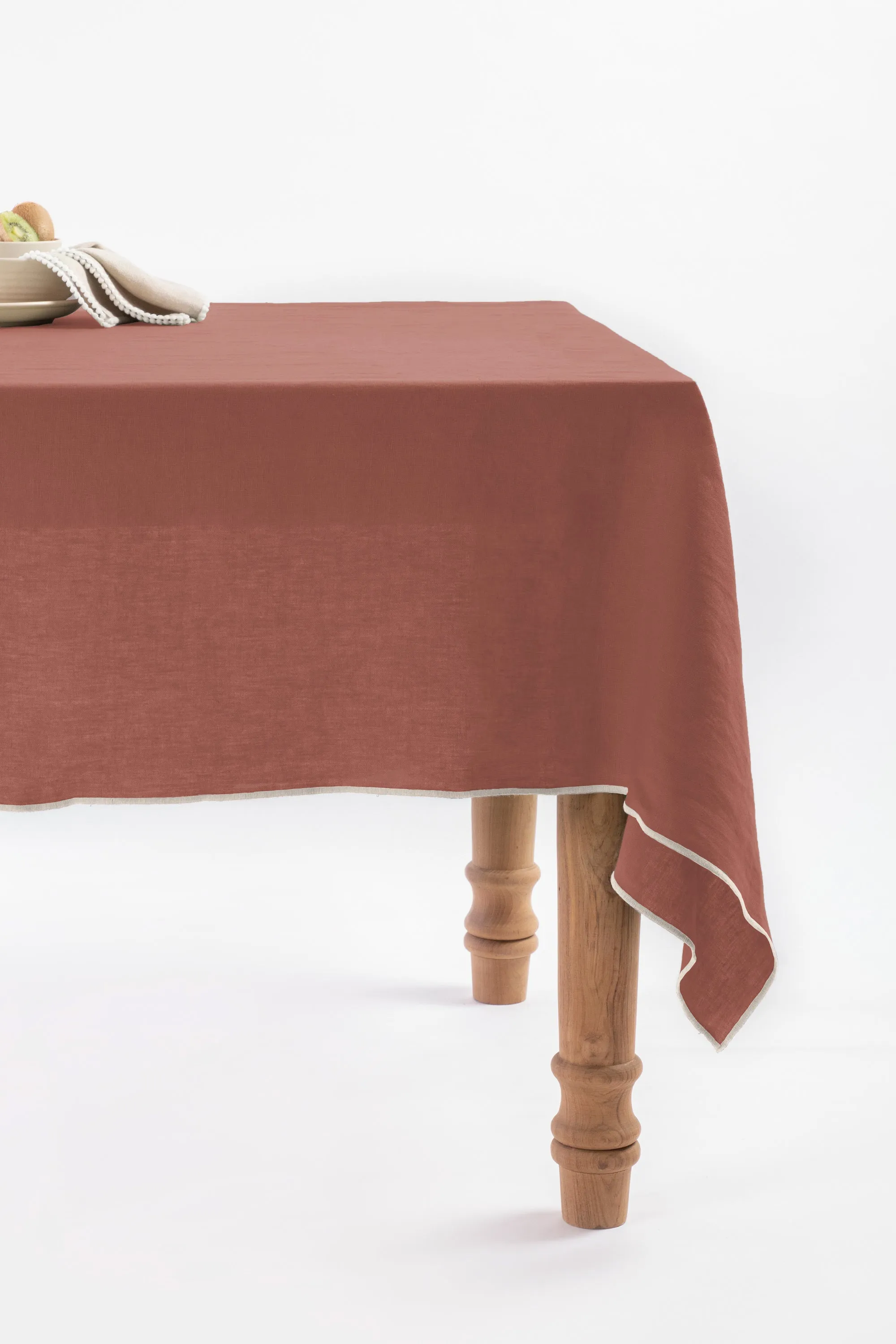 Linen Natural Needled Tablecloth-Caramel Brown