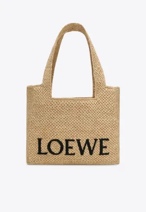 Logo Font Raffia Tote Bag
