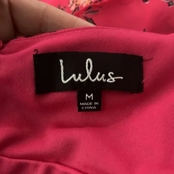 Lulu’s Hot Pink Floral Maxi Dress Medium