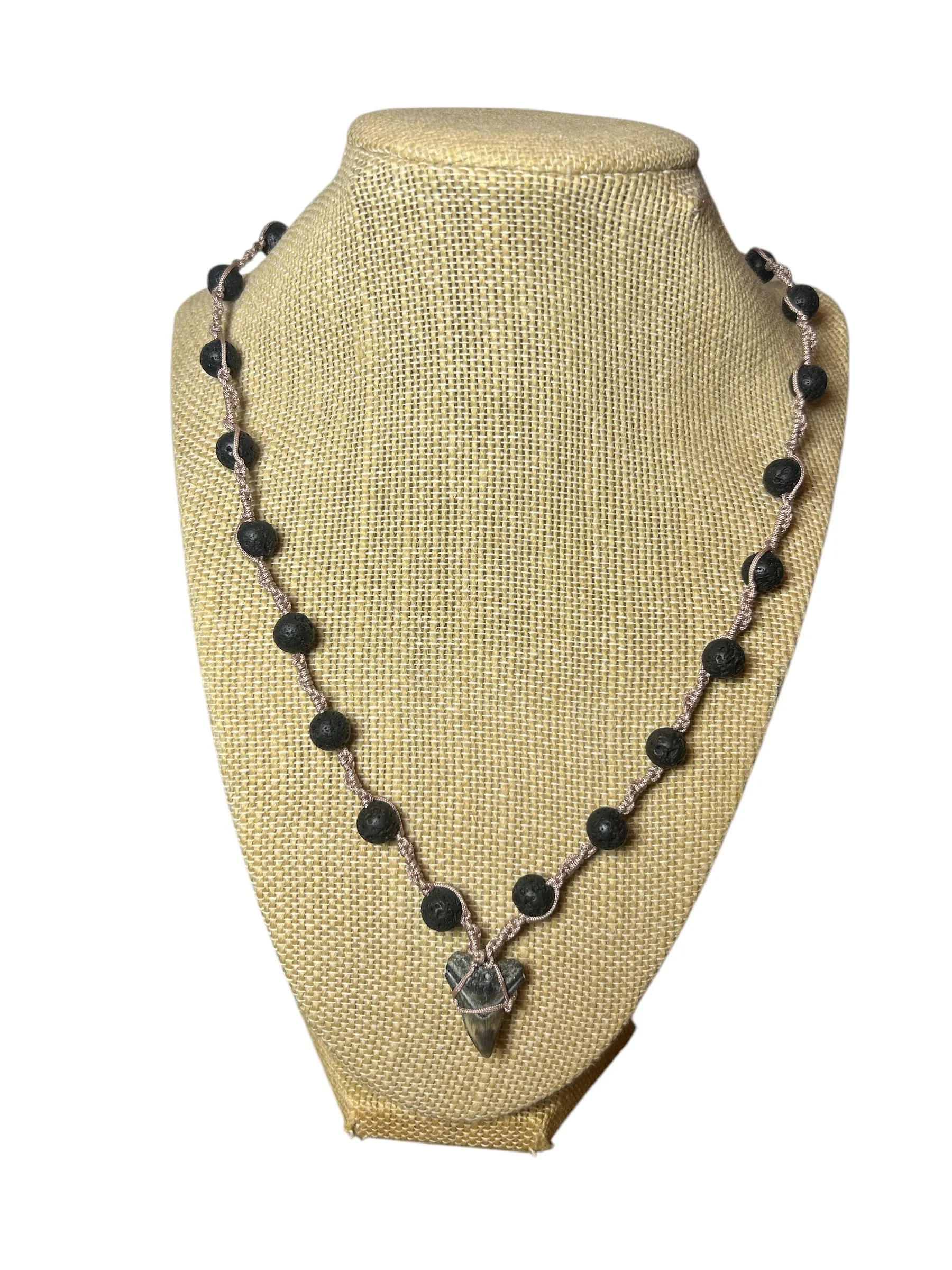 Macrame Necklace: Shark Tooth Lava Rock