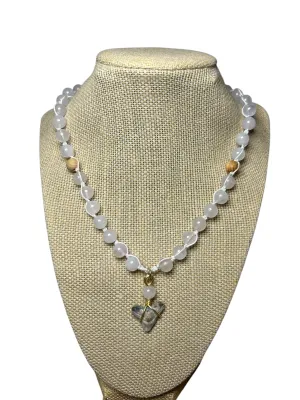 Macrame Necklace: Shark Tooth Rose Quartz