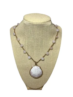 Macrame Necklace: Wrapped Scallop Shell Rose Quartz