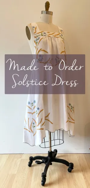 *Made-to-Order* Wheat Fields   Wildflowers Vintage Hand Embroidered Tablecloth Dress ~ Choose Your Size ~ XS - 3X