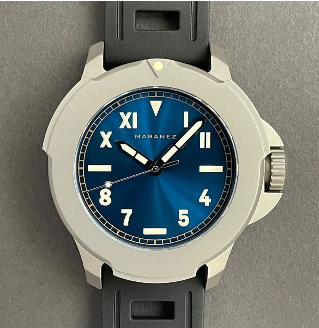 Maranez Bangla 47 titanium automatic watch Blue Sunray Cali dial