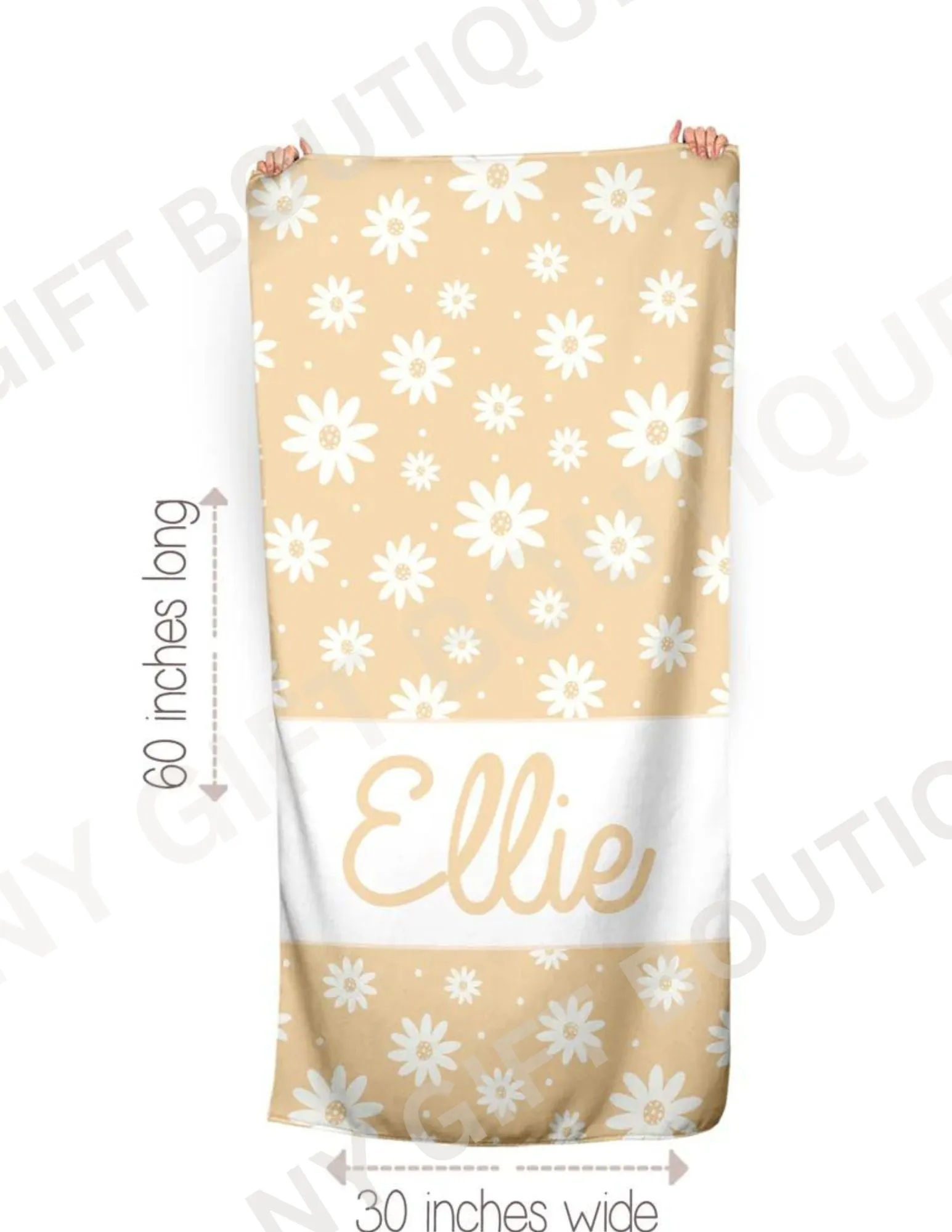 Meadow Yellow Daisy Personalized Beach Towel