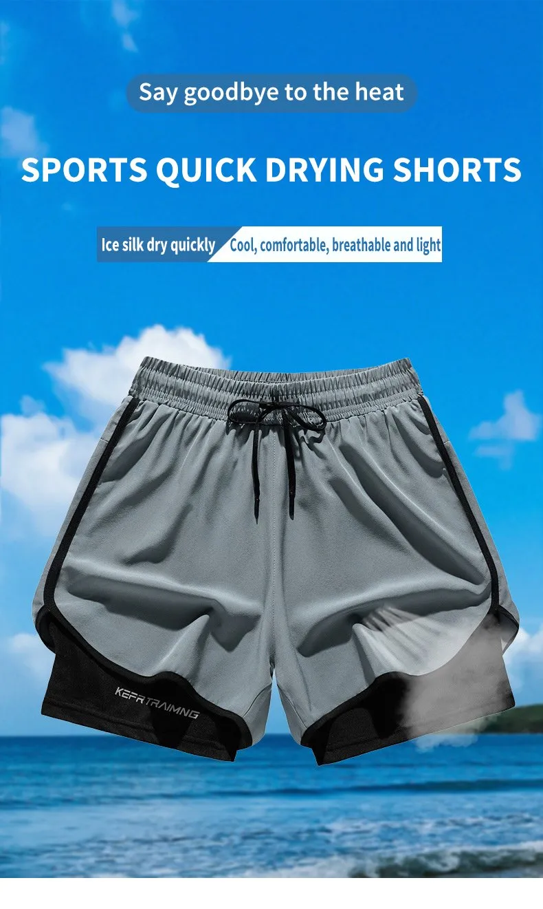 Men's Shorts Casual Men 2 in 1 Compression Fitness Beach Bottoms Quick Dry Training Jogging Short Pants