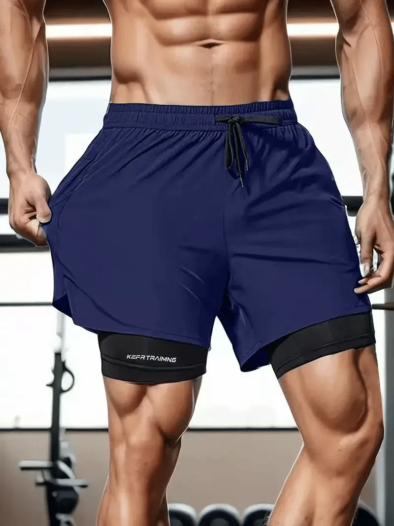Men's Shorts Casual Men 2 in 1 Compression Fitness Beach Bottoms Quick Dry Training Jogging Short Pants