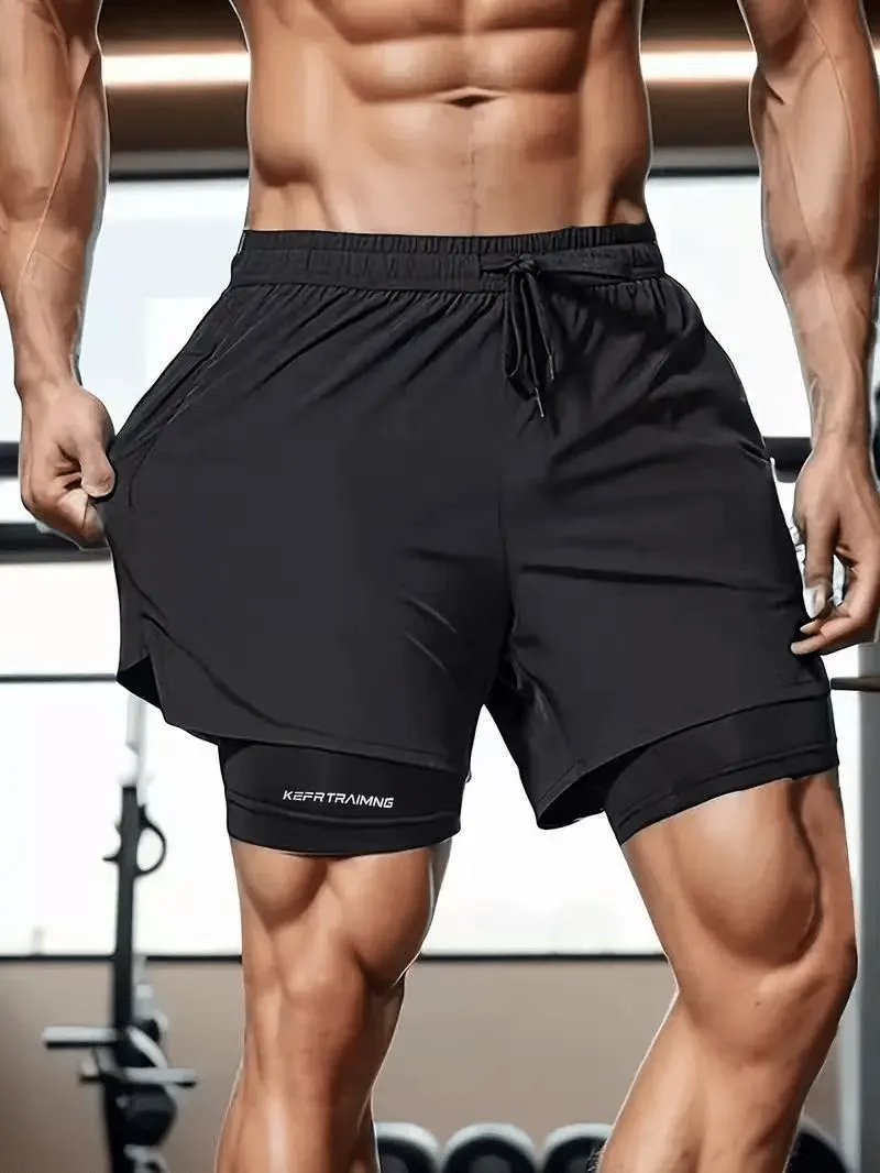 Men's Shorts Casual Men 2 in 1 Compression Fitness Beach Bottoms Quick Dry Training Jogging Short Pants