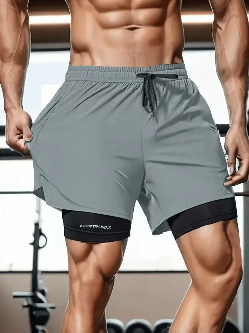 Men's Shorts Casual Men 2 in 1 Compression Fitness Beach Bottoms Quick Dry Training Jogging Short Pants