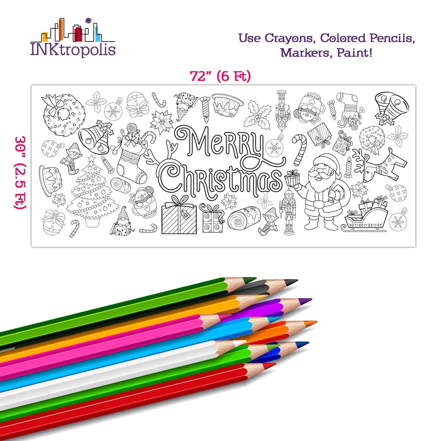 Merry Christmas Coloring Banner, Poster, Paper Table Cover