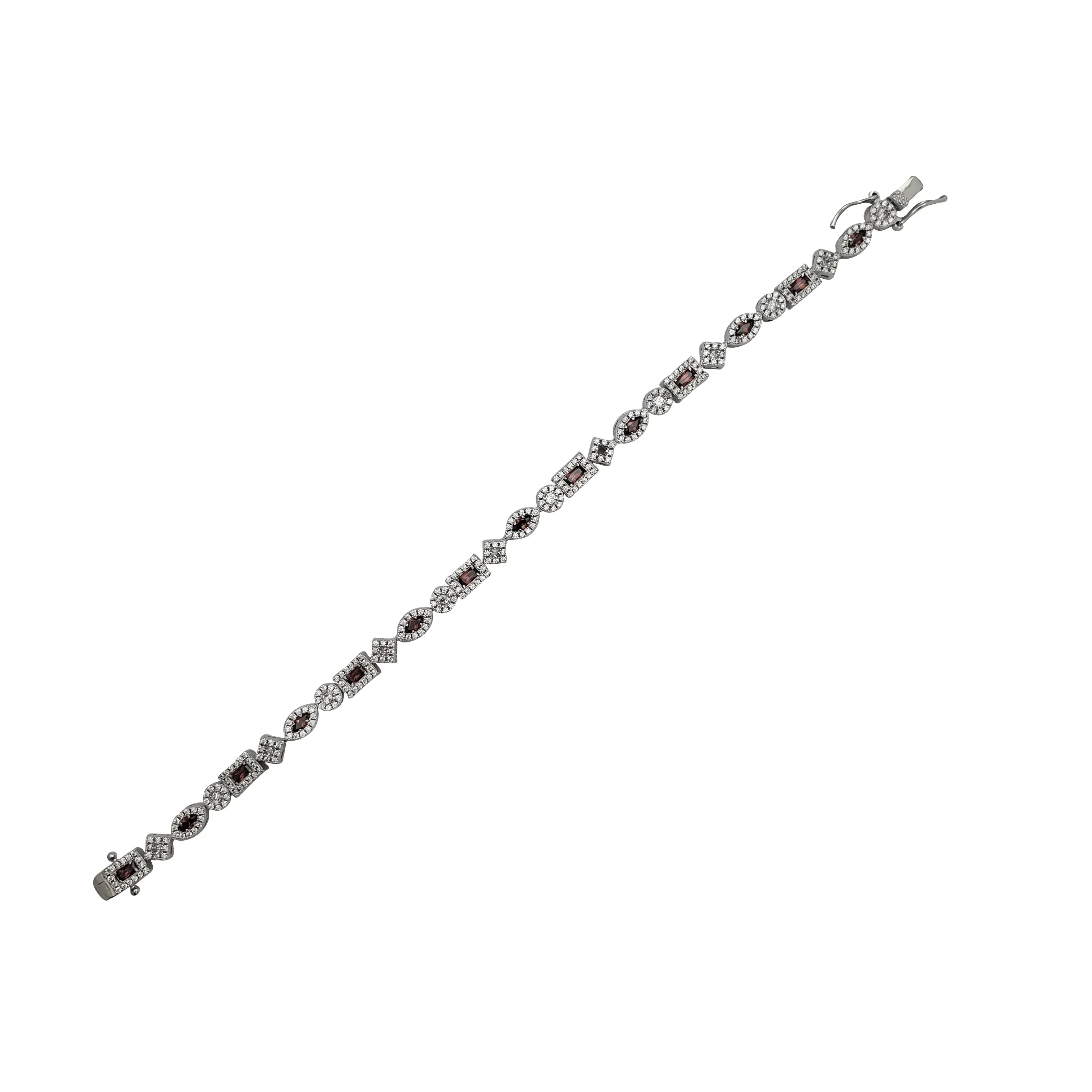 Multiple Shape Dark Orange Cubic Zirconia Bracelet (Silver)