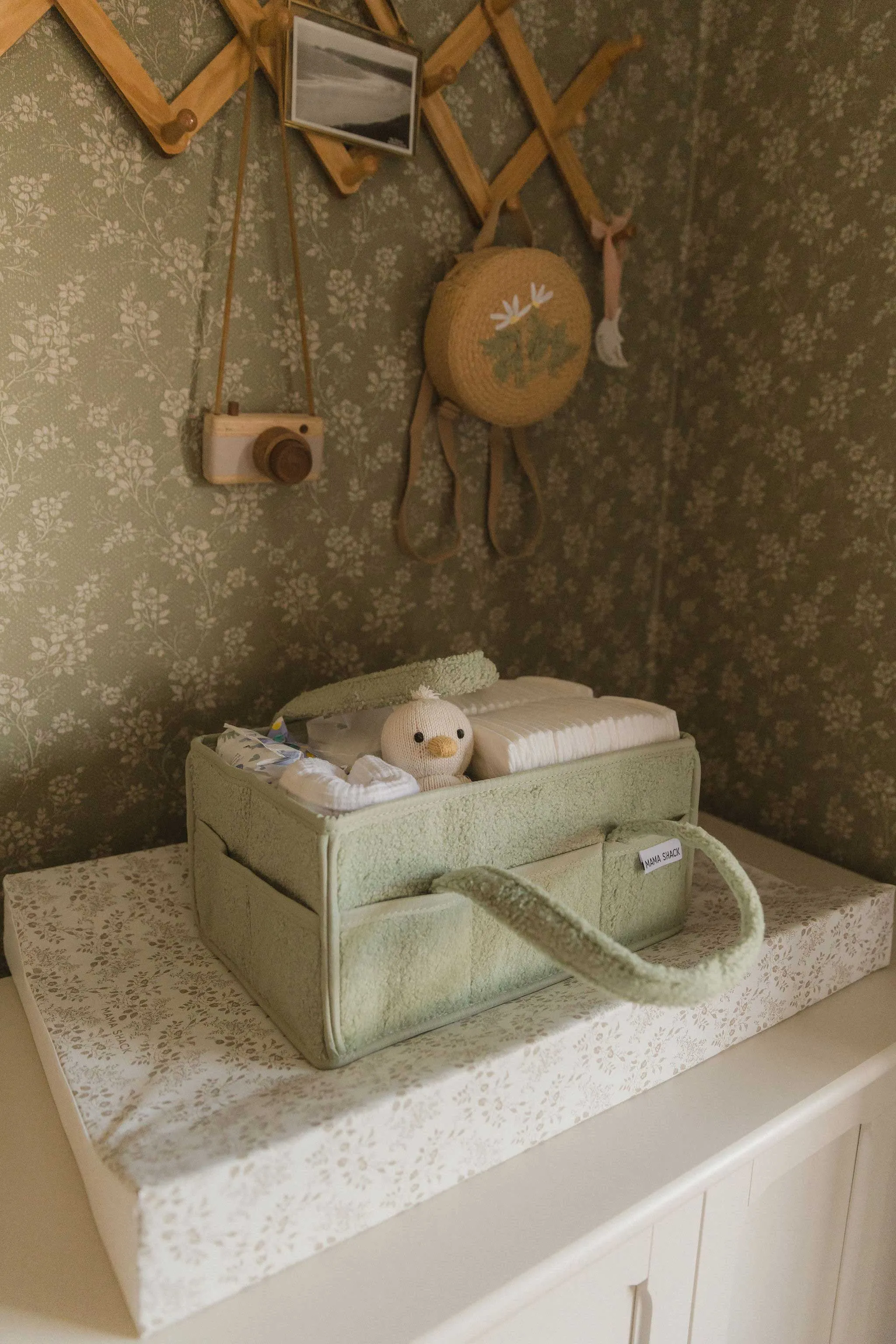 Nappy Caddy with Pockets - Teddy Fleece - Sage