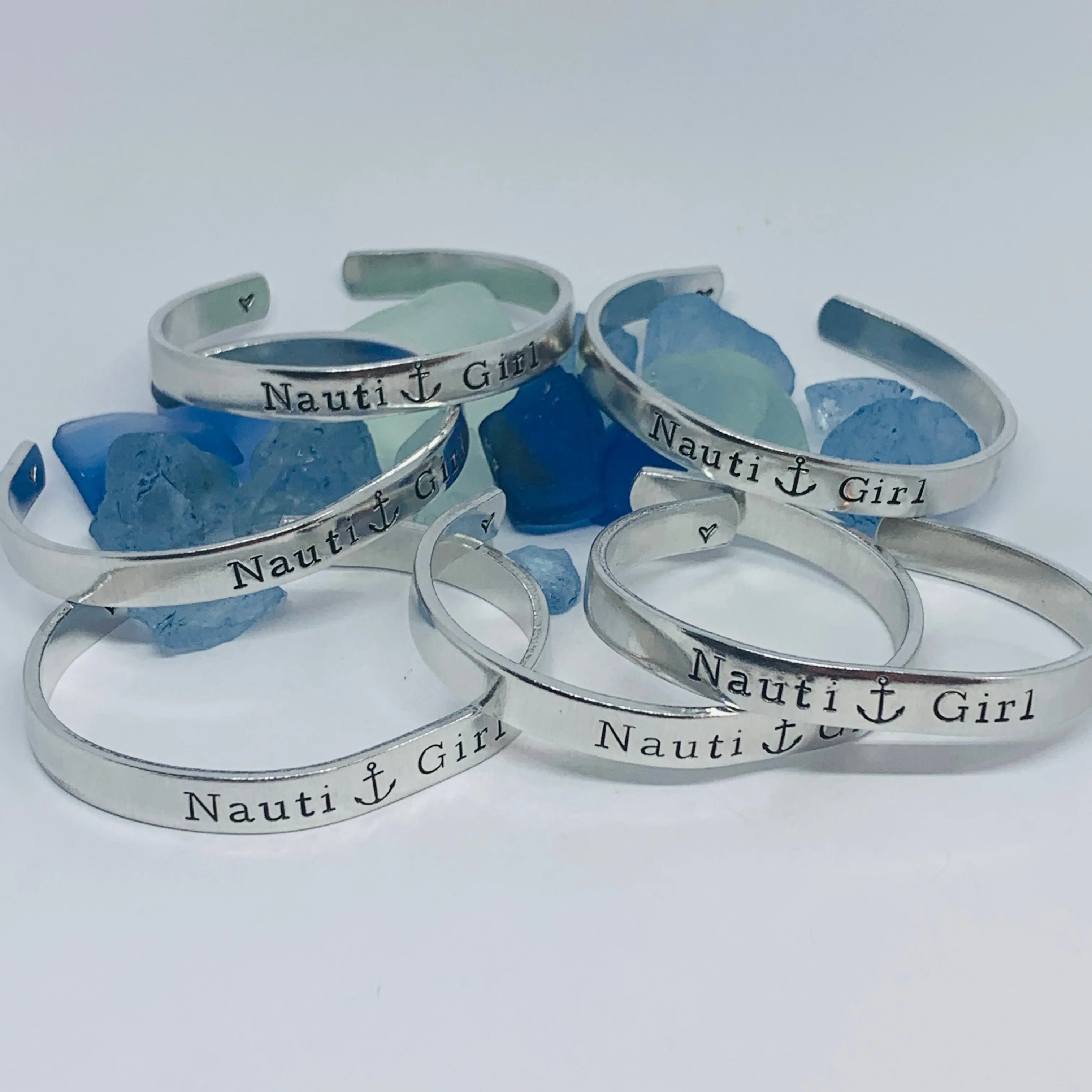 Nauti Girl Hand Stamped Metal Cuff Bracelet | Nautical Jewelry | Anchor