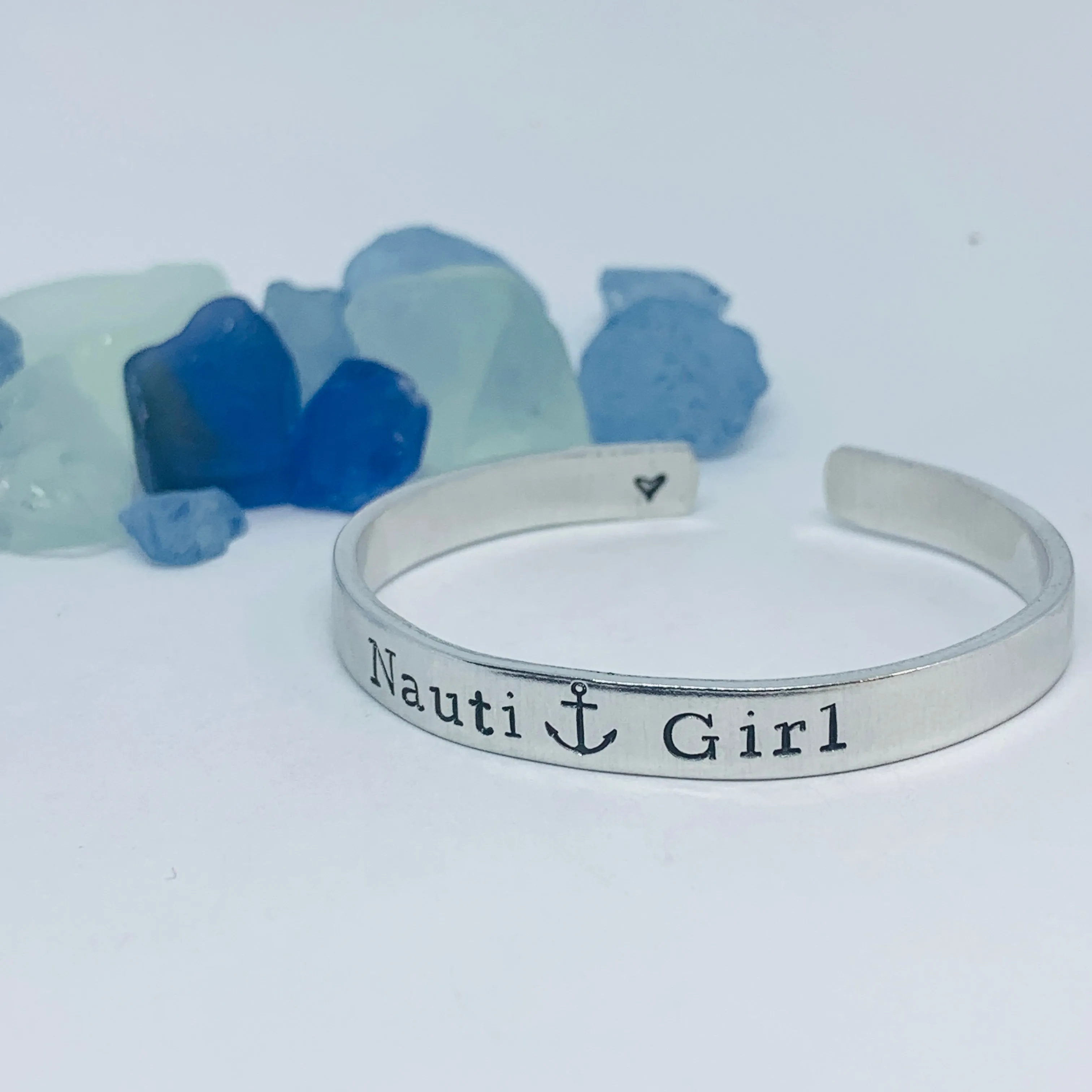 Nauti Girl Hand Stamped Metal Cuff Bracelet | Nautical Jewelry | Anchor