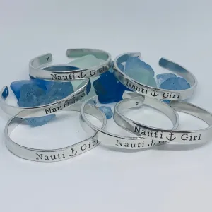 Nauti Girl Hand Stamped Metal Cuff Bracelet | Nautical Jewelry | Anchor