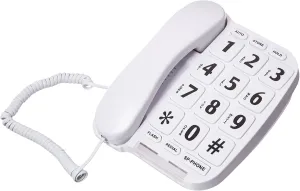 New Big Button Phone for Wall or Desk with Speaker and Memory, White!