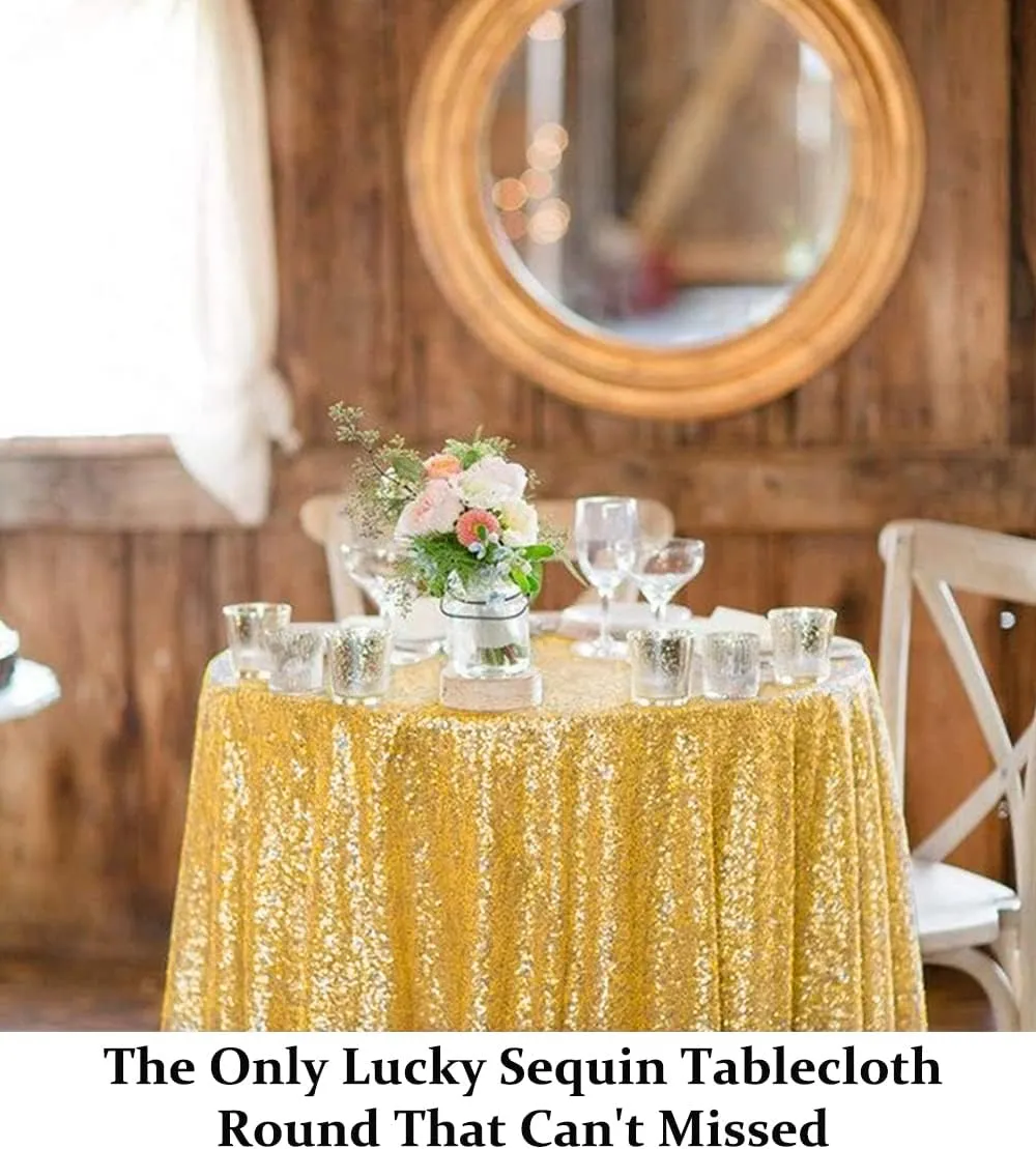 NEW DUOBAO Gold Sequin Tablecloth Round 60 Inches Shimmer Gold Table Cloth Happy Birthday Decor Gold Tablecloth Overlay Round Round Gold Tablecloth for Wedding Glitter Tablecloth Overlay
