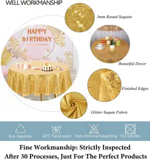 NEW DUOBAO Gold Sequin Tablecloth Round 60 Inches Shimmer Gold Table Cloth Happy Birthday Decor Gold Tablecloth Overlay Round Round Gold Tablecloth for Wedding Glitter Tablecloth Overlay