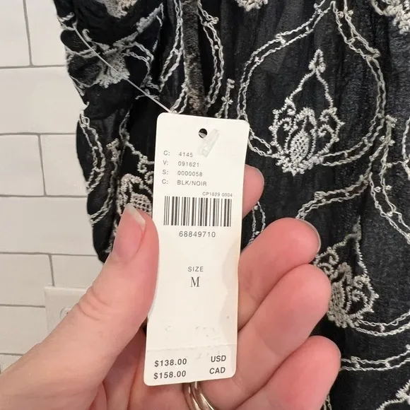 NWT!! Anthropologie SHEER EMBROIDERED MINI DRESS. Size M. Black Embroidered.