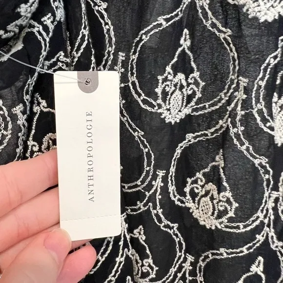 NWT!! Anthropologie SHEER EMBROIDERED MINI DRESS. Size M. Black Embroidered.