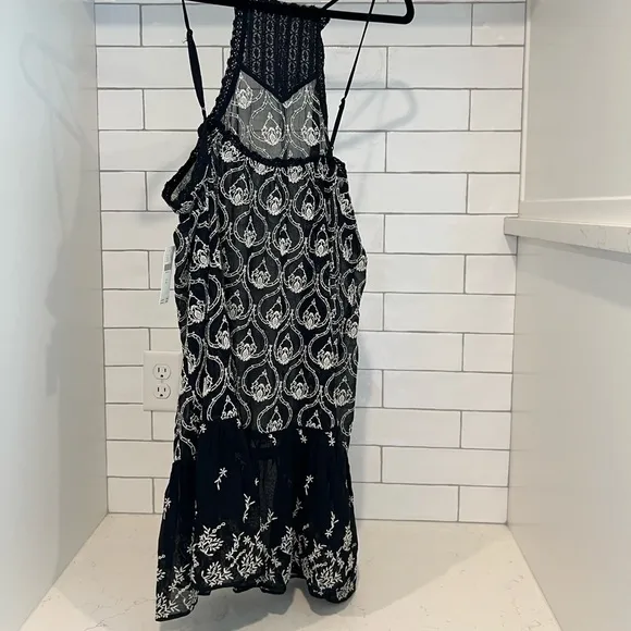 NWT!! Anthropologie SHEER EMBROIDERED MINI DRESS. Size M. Black Embroidered.