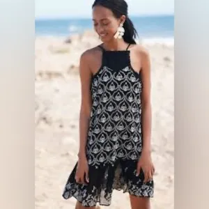 NWT!! Anthropologie SHEER EMBROIDERED MINI DRESS. Size M. Black Embroidered.