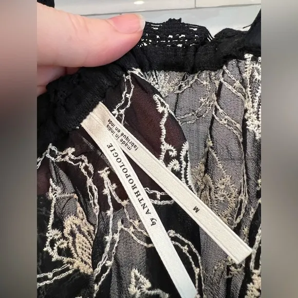 NWT!! Anthropologie SHEER EMBROIDERED MINI DRESS. Size M. Black Embroidered.