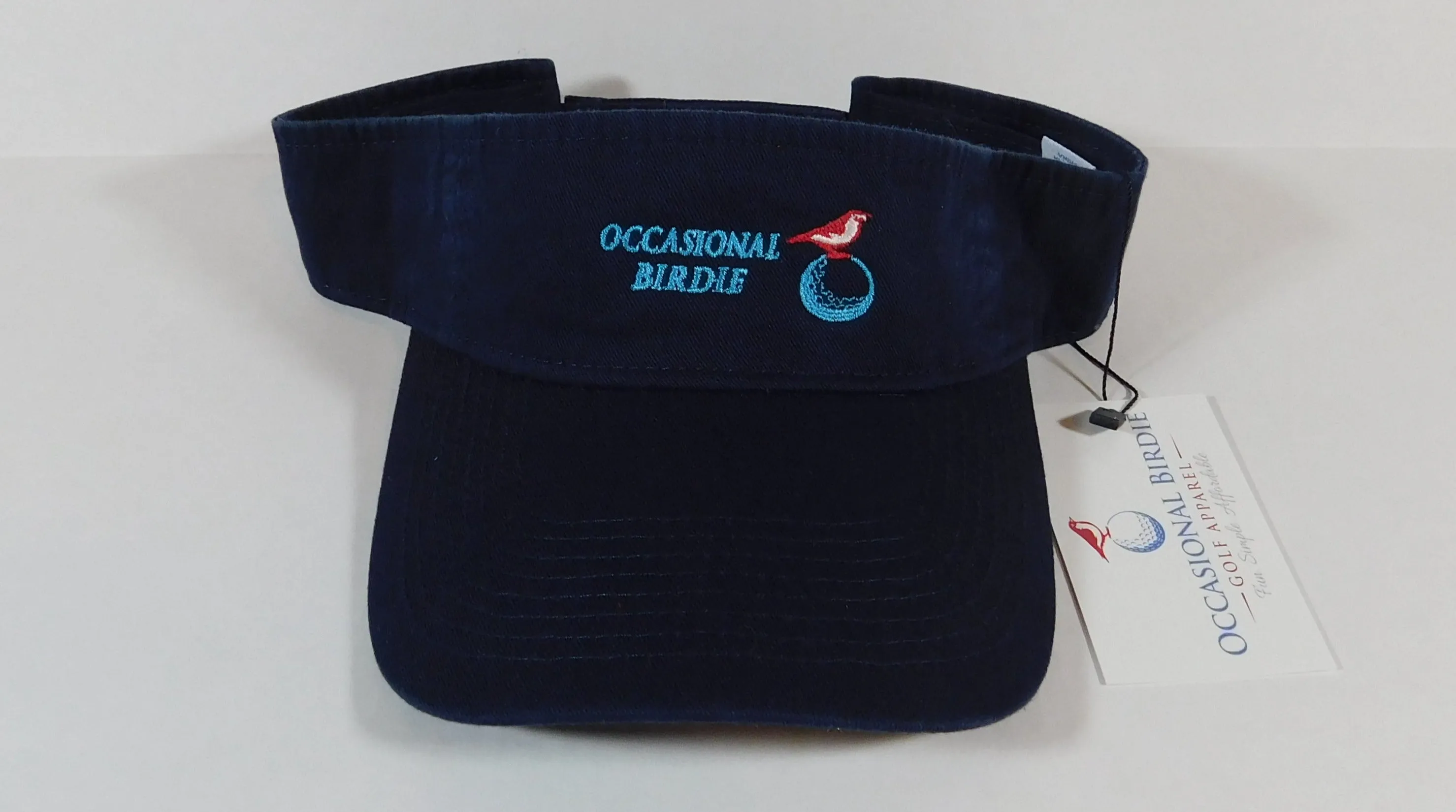 Occasional Birdie Golf Apparel Visor with "Occasional Birdie" and Navy Blue