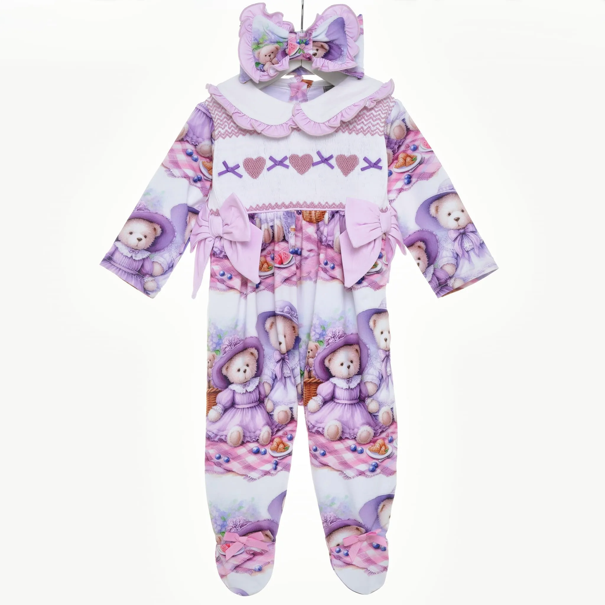 Ocean Baby Girls Teddy Bear Picnic Smocked Buster Suit Set (NB-3Yrs)