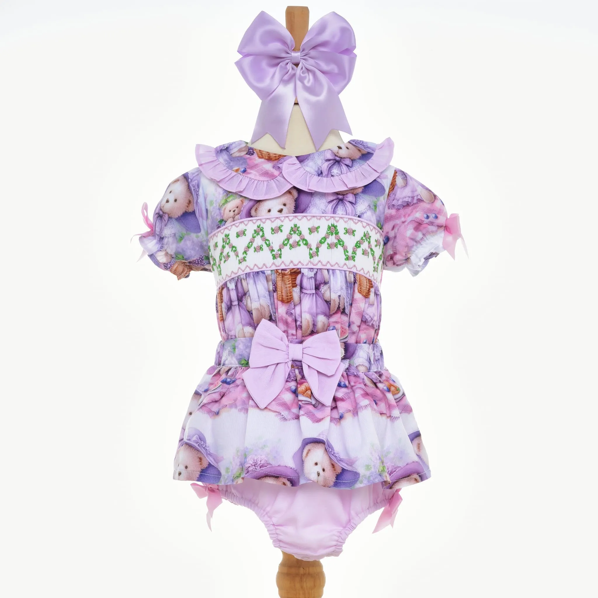 Ocean Baby Girls Teddy Bear Picnic Smocked Buster Suit Set (NB-3Yrs)