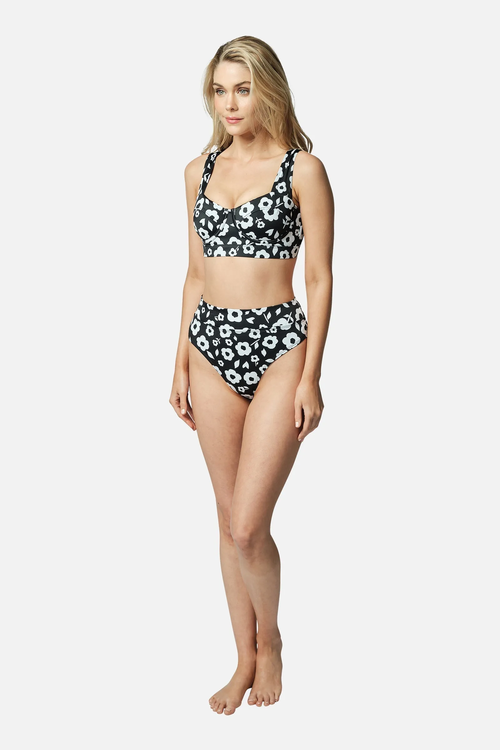 Original Bustier Balconette Bikini Bralette DAISY SILHOUETTE BLACK