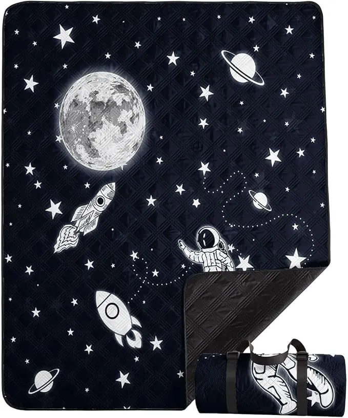 Outdoor Picnic Blanket Portable Ultrasonic Waterproof Picnic Mat Space Astronaut Printed Camping Beach Mat for Sand and Wet Grass Hiking (Space Astronaut L)