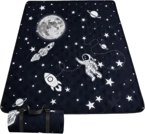Outdoor Picnic Blanket Portable Ultrasonic Waterproof Picnic Mat Space Astronaut Printed Camping Beach Mat for Sand and Wet Grass Hiking (Space Astronaut L)