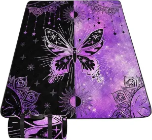 Outdoor Picnic Blanket Portable Ultrasonic Waterproof Picnic Mat Symmetrical Butterfly Printed Camping Beach Mat for Sand and Wet Grass Hiking (Symmetrical Butterfly L)