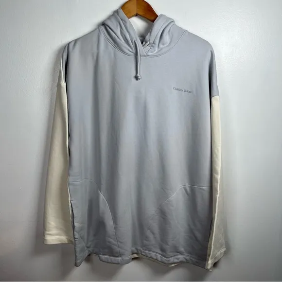 Outdoor Voices oversized drawstring Hoodie New Medium Color Block Cream/ Blue