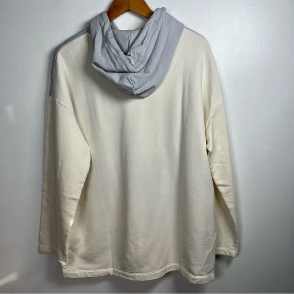 Outdoor Voices oversized drawstring Hoodie New Medium Color Block Cream/ Blue