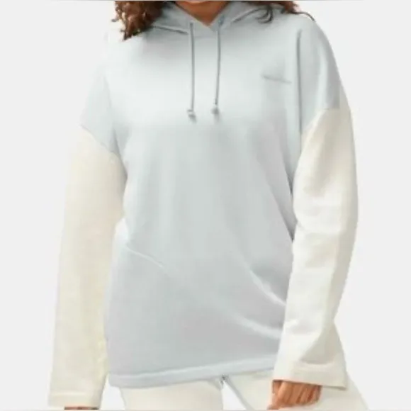 Outdoor Voices oversized drawstring Hoodie New Medium Color Block Cream/ Blue