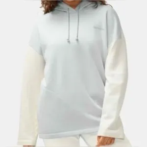 Outdoor Voices oversized drawstring Hoodie New Medium Color Block Cream/ Blue