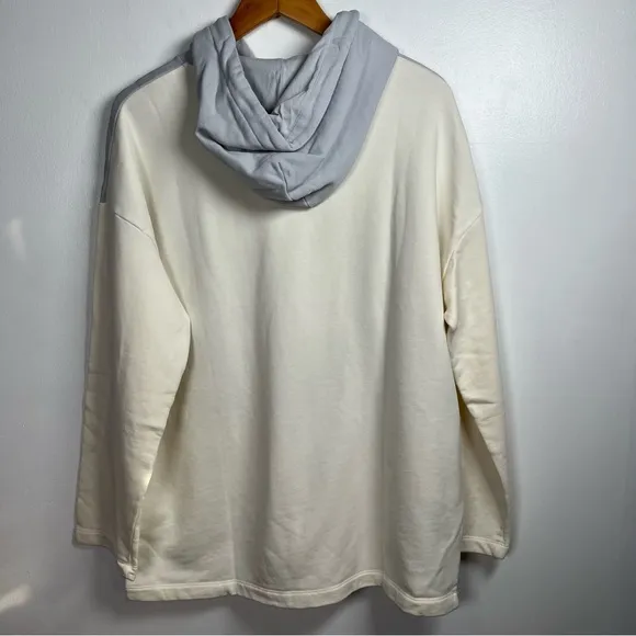 Outdoor Voices oversized drawstring Hoodie New Medium Color Block Cream/ Blue
