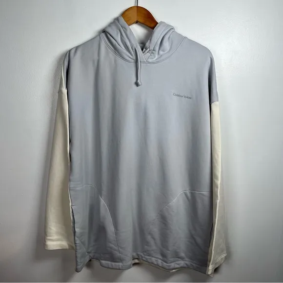 Outdoor Voices oversized drawstring Hoodie New Medium Color Block Cream/ Blue