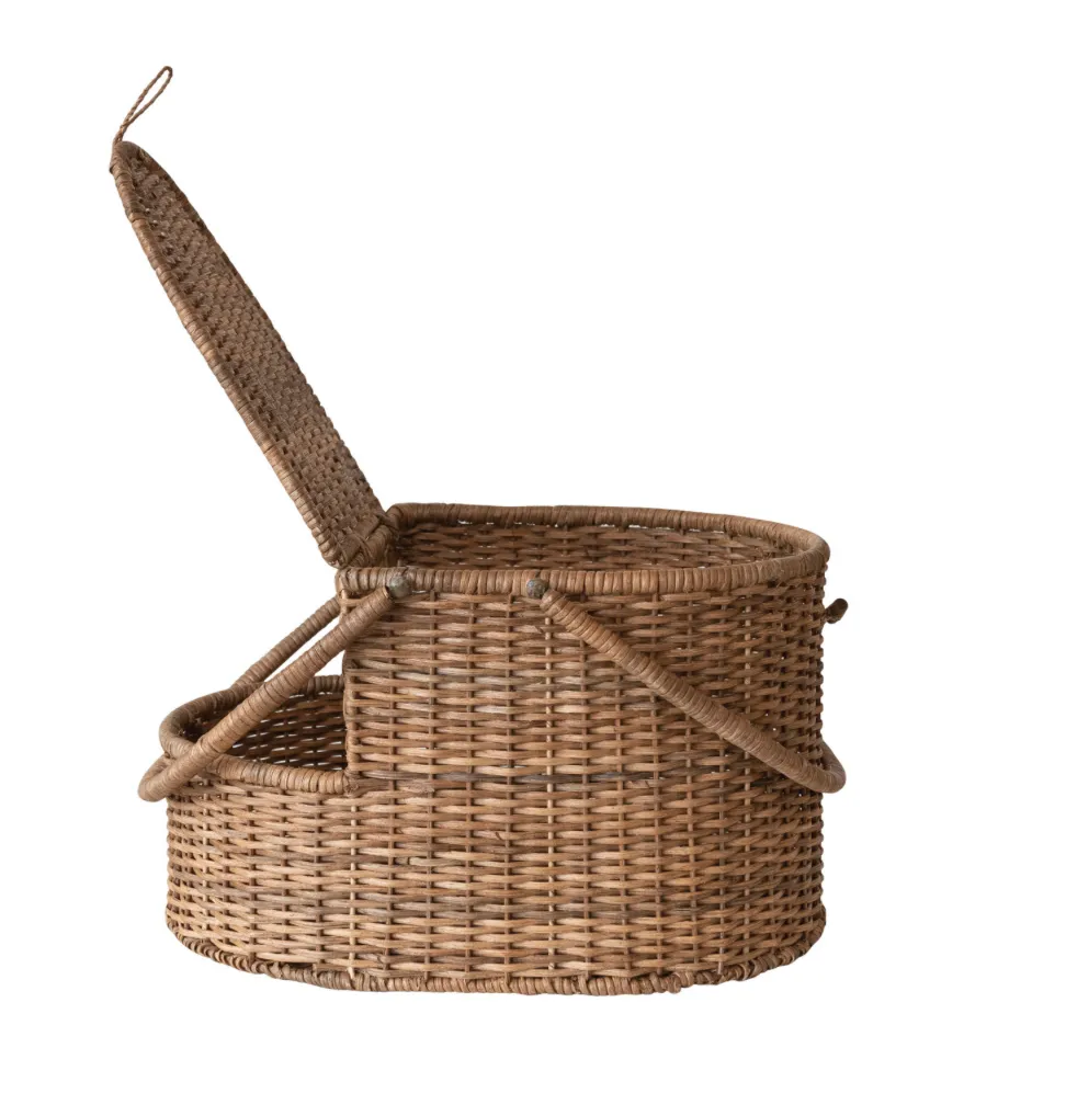 OVAL RATTAN WICKER PICNIC BASKET