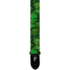 Perris 2" Polyester "Green Aliens" Guitar Strap with Leather ends