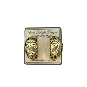 Reproduction Gold Plated Floral Half Hoop Earrings