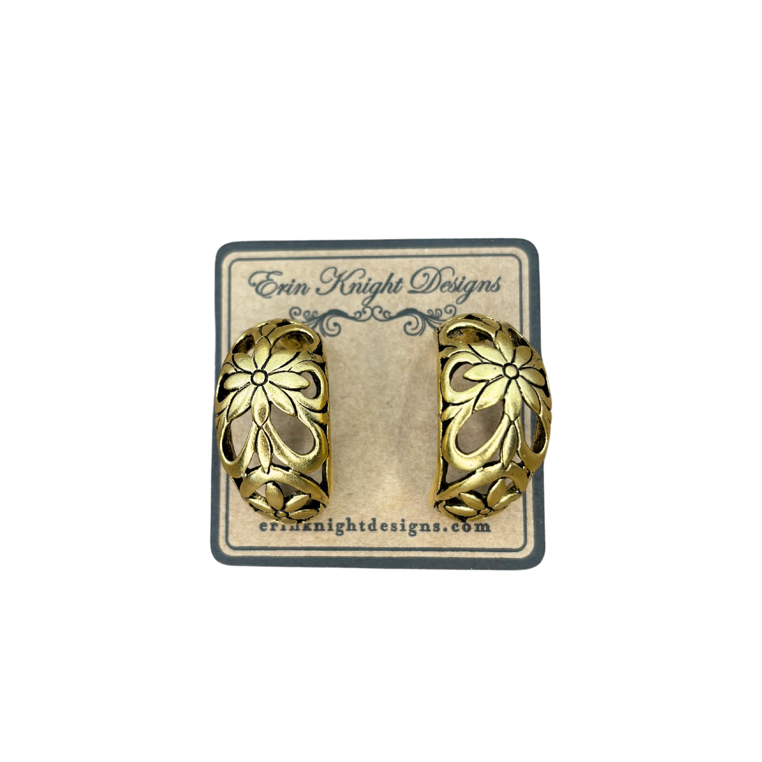 Reproduction Gold Plated Floral Half Hoop Earrings