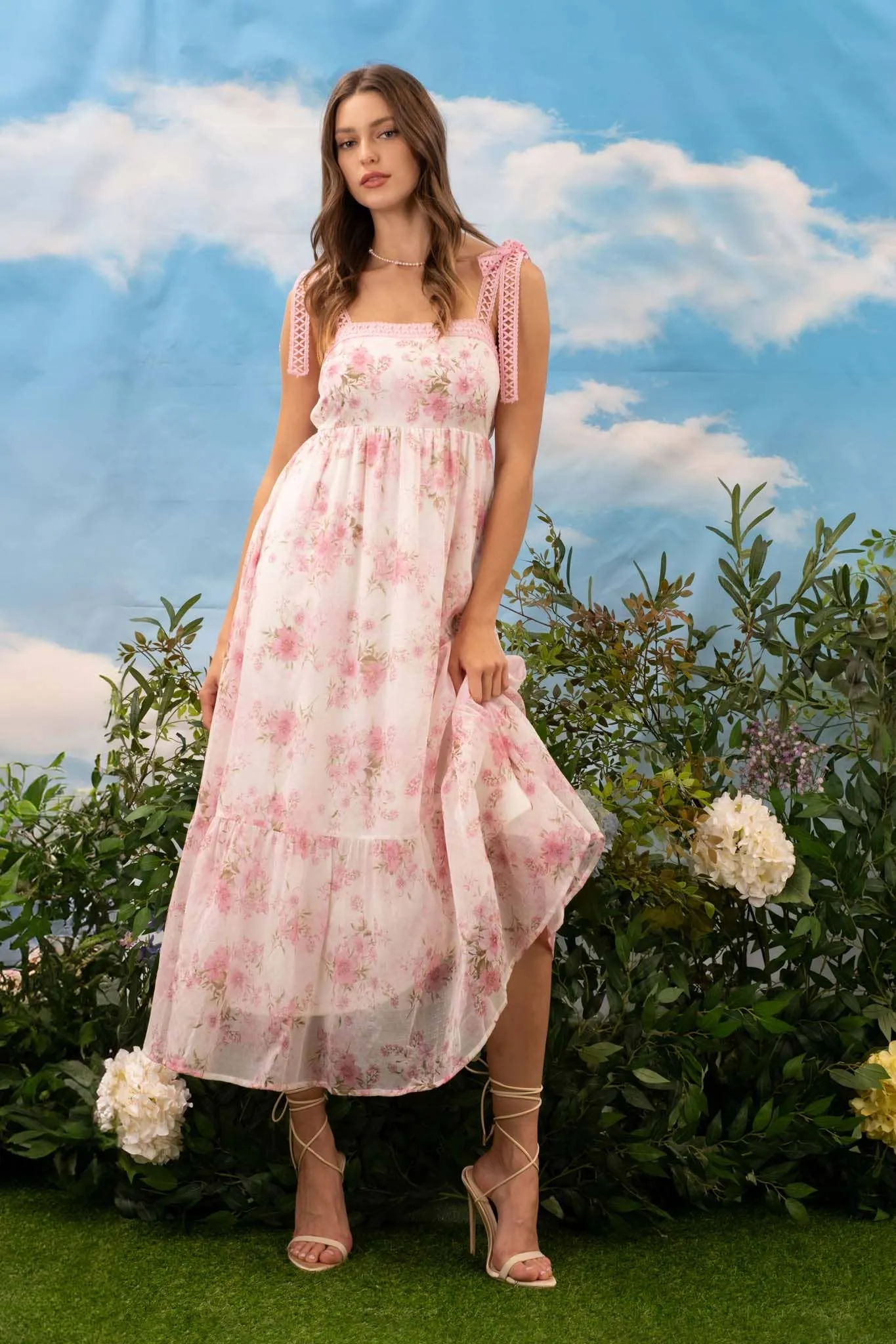 Sadie- FLORAL CROCHET LACE STRAP MAXI DRESS