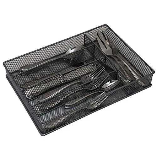 Samber Mesh Kitchen Cutlery Trays Silverware Storage Iron 5 Compartment Kitchen Utensil Flatware Tray Organizer Basket Separated Square Restaurant Kitchen Cutlery Basket Desktop Storage