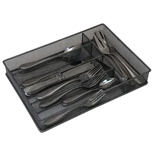 Samber Mesh Kitchen Cutlery Trays Silverware Storage Iron 5 Compartment Kitchen Utensil Flatware Tray Organizer Basket Separated Square Restaurant Kitchen Cutlery Basket Desktop Storage